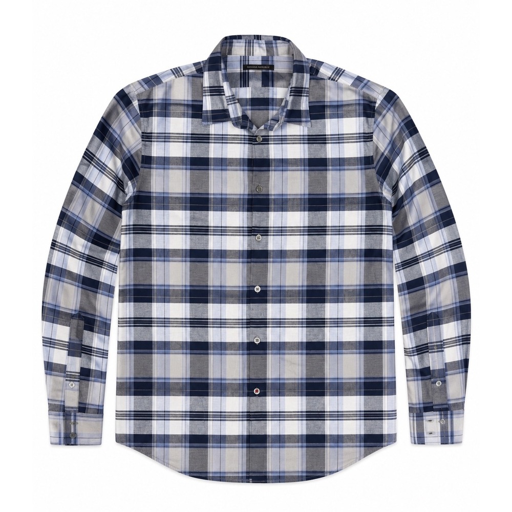 John Varvatos USA Mens XL Blue Grey Plaid Cotton Long Sleeve Button Down Shirt